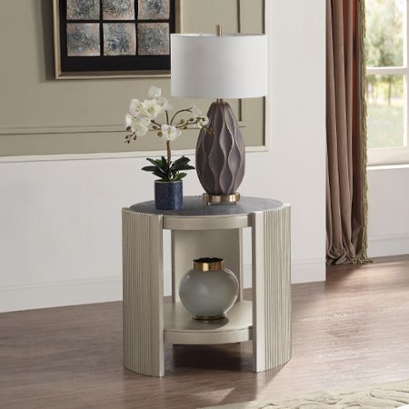 ACME Kasa End Table Sintered Stone & Champagne Finish