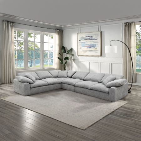 ACME Naveen Sectional Sofa W/6 Pillows Gray Linen