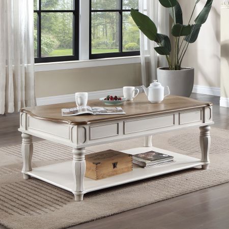 ACME Florian Coffee Table W/Lift Top Oak & Antique White Finish