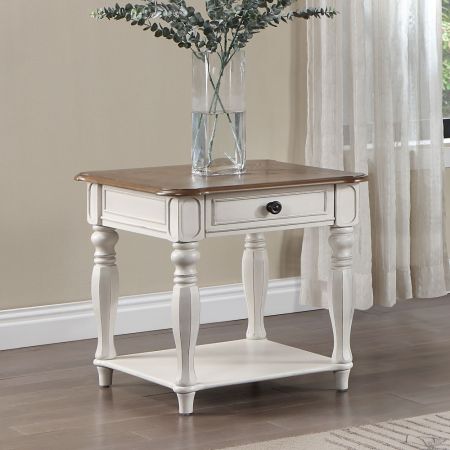 ACME Florian End Table Oak & Antique White Finish