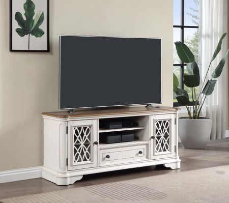 ACME Florian TV Stand Oak & Antique White Finish