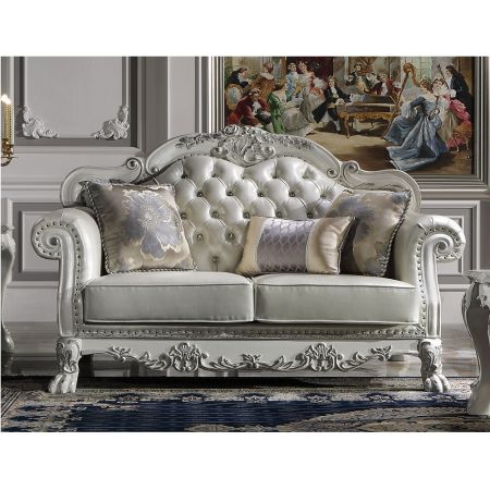 ACME Dresden Loveseat W/3 Pillows Synthetic Leather & Bone White Finish