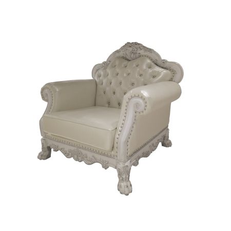 ACME Dresden Chair W/2 Pillows Synthetic Leather & Bone White Finish