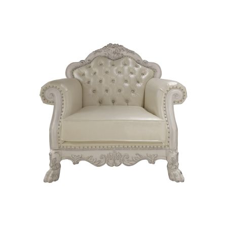 ACME Dresden Chair W/2 Pillows Synthetic Leather & Bone White Finish