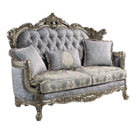 ACME Miliani Loveseat W/3 Pillows Fabric & Antique Bronze Finish