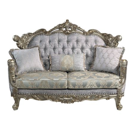 ACME Miliani Loveseat W/3 Pillows Fabric & Antique Bronze Finish