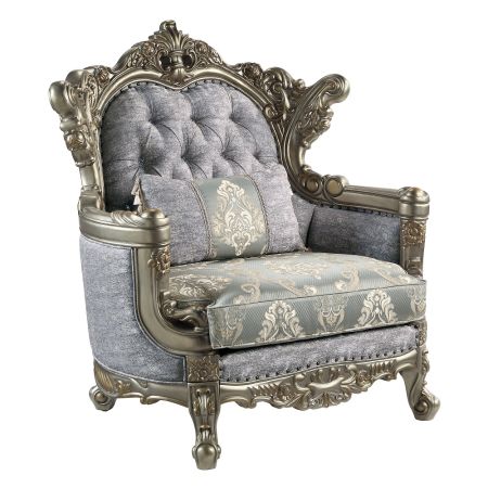 ACME Miliani Chair W/Pillow Fabric & Antique Bronze Finish