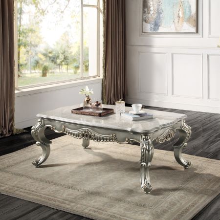 ACME Miliani Coffee Table W/Marble Top Natural Marble Top & Antique Bronze Finish