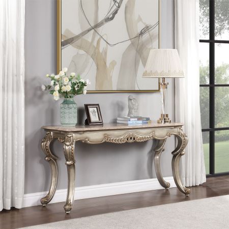 ACME Miliani Sofa Table W/Marble Top Natural Marble Top & Antique Bronze Finish