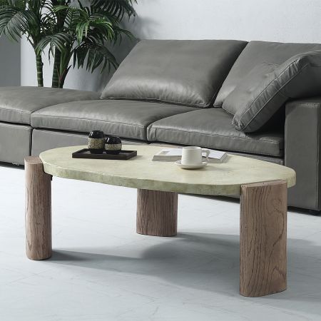 ACME Jacinda Coffee Table Weathered Gray & Oak Finish