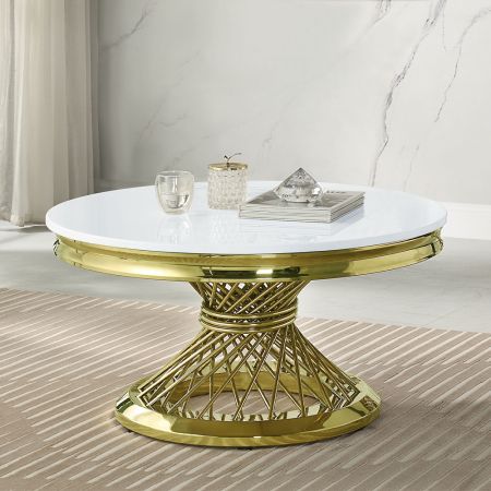 ACME Fallon Coffee Table W/Marble Top Engineered Stone Top & Gold Finish