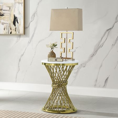 ACME Fallon End Table W/Marble Top Engineered Stone Top & Gold Finish