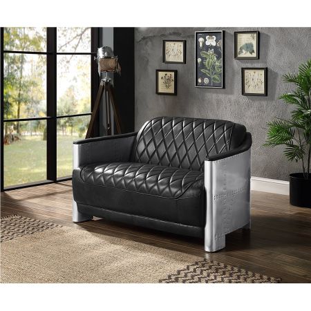 ACME Sedna Loveseat Black Top Grain Leather & Aluminum