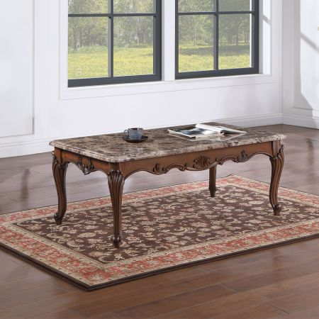 ACME Nayla Coffee Table Natural Marble Top & Cherry Finish