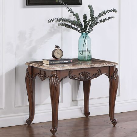 ACME Nayla End Table Natural Marble Top & Cherry Finish