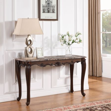 ACME Nayla Sofa Table Natural Marble Top & Cherry Finish