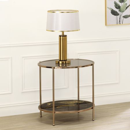 ACME Fiorella End Table Black Marble Print & Champagne Finish