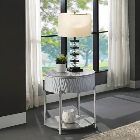 ACME Yukino End Table Gray High Gloss & Chrome Finish