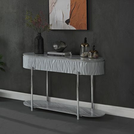 ACME Yukino Sofa Table Gray High Gloss & Chrome Finish