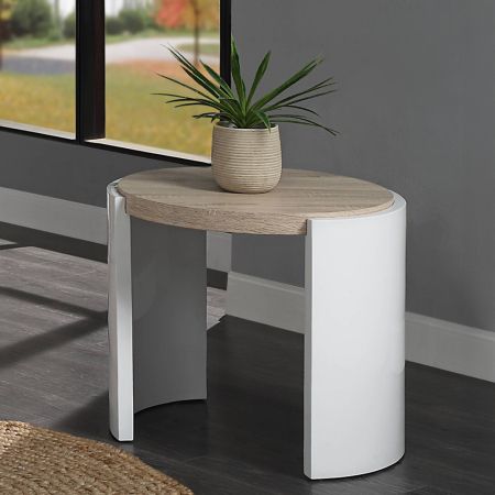 ACME Zoma End Table Oak & White High Gloss Finish