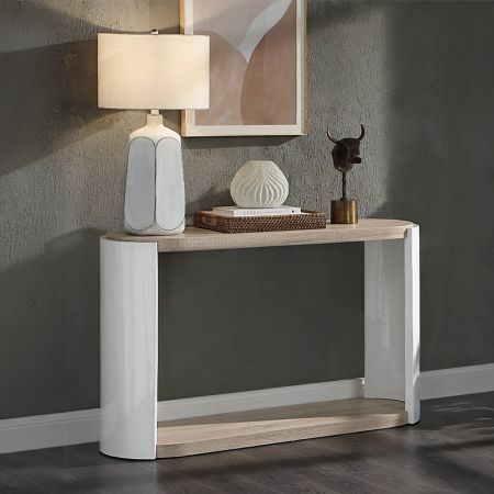 ACME Zoma Sofa Table Oak & White High Gloss Finish