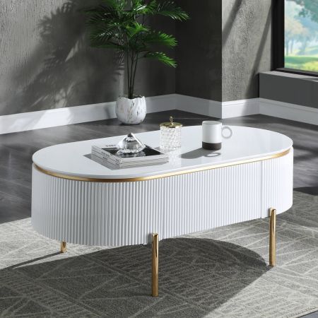 ACME Daveigh Coffee Table White High Gloss & Gold Finish