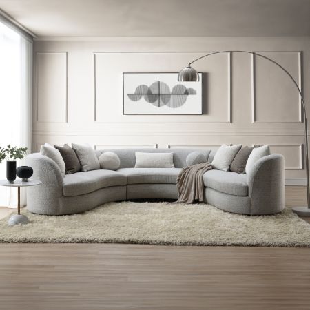 ACME Ivria Sectional Sofa W/9 Pillows Gray Boucle