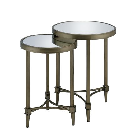 ACME Furniture Aditya Chair & Table Set Mirrored & Antique Brass Finish