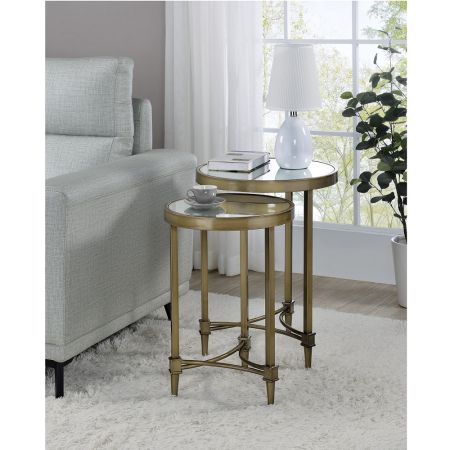 ACME Furniture Aditya Chair & Table Set Mirrored & Antique Brass Finish