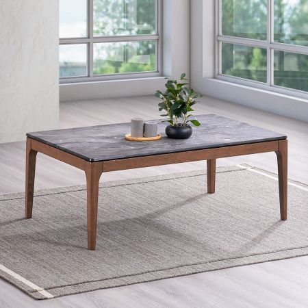 ACME Furniture Bevis Coffee Table Engineered Stone Top & Walnut Finish