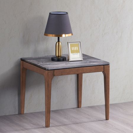 ACME Furniture Bevis End Table Engineered Stone Top & Walnut Finish