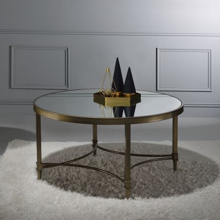 ACME Furniture Aditya Coffee Table Mirrored & Antique Brass Finish