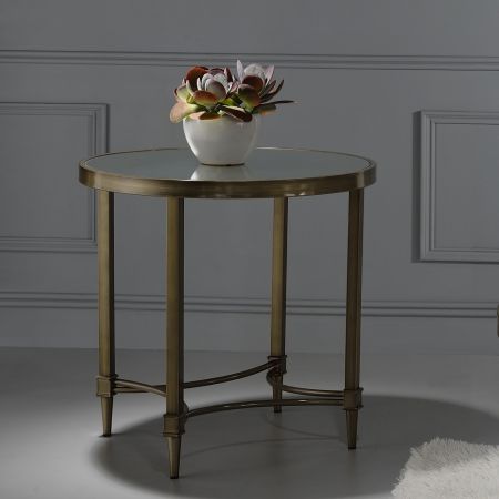 ACME Furniture Aditya End Table Mirrored & Antique Brass Finish