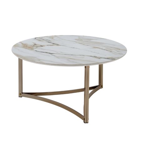 ACME Furniture Aziz Coffee Table Sintered Stone & Champagne Finish