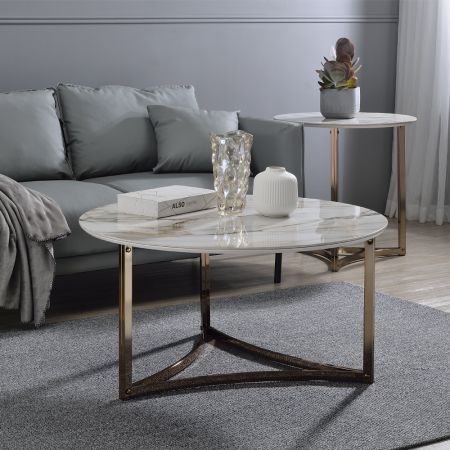 ACME Furniture Aziz Coffee Table Sintered Stone & Champagne Finish