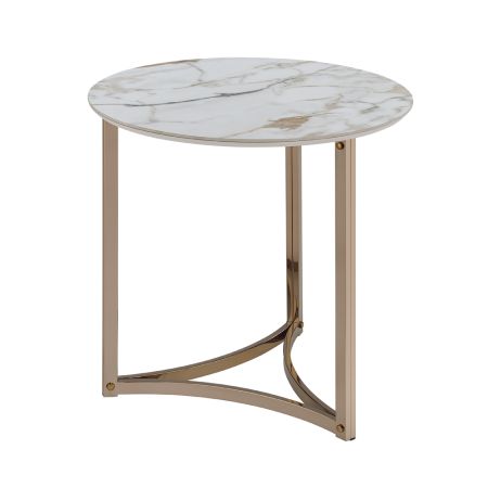 ACME Furniture Aziz End Table Sintered Stone & Champagne Finish