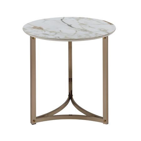 ACME Furniture Aziz End Table Sintered Stone & Champagne Finish