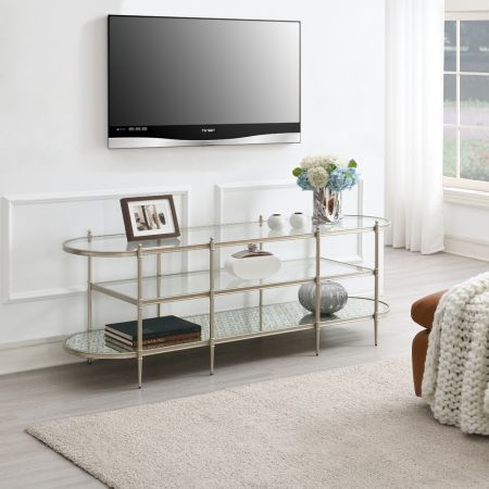 ACME Furniture Zaba Tv Stand Glass Top & Silver Finish