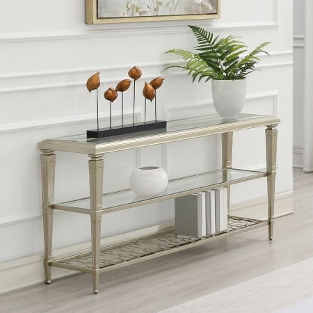 ACME Furniture Zaba Sofa Table Glass Top & Silver Finish