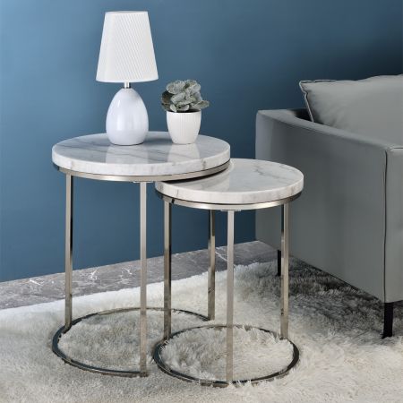 ACME Furniture Zaidee Chair & Table Set Marble Top & Nickel Finish