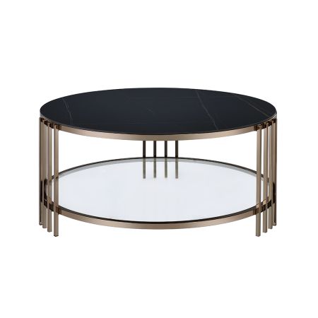 ACME Furniture Abisha Coffee Table Sintered Stone & Champagne Finish