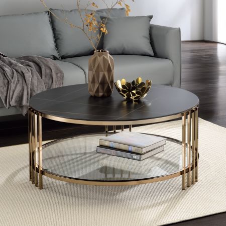 ACME Furniture Abisha Coffee Table Sintered Stone & Champagne Finish