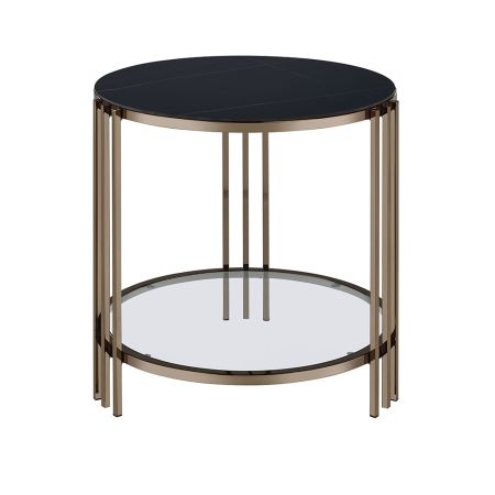 ACME Furniture Abisha End Table Sintered Stone & Champagne Finish