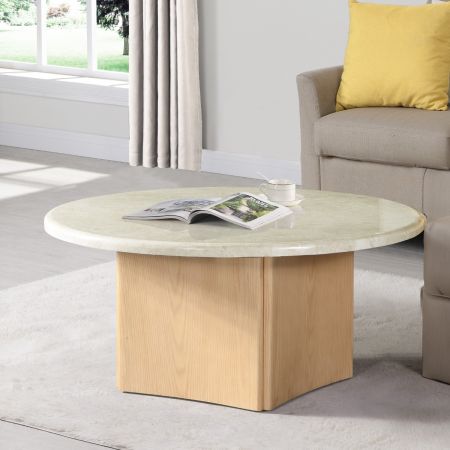 ACME Furniture Qwin Coffee Table Marble Top & Oak Finish