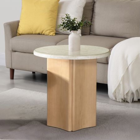 ACME Furniture Qwin End Table Marble Top & Oak Finish