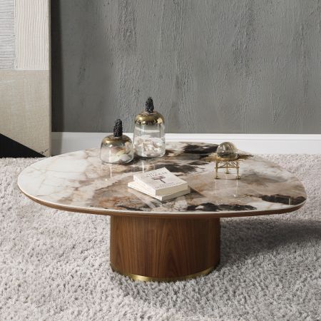 ACME Furniture Willene Coffee Table Ceramic Top & Walnut Finish