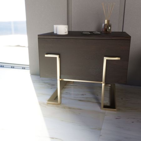 Modrest Moontide Modern Smoked Ash & Gold Nightstand