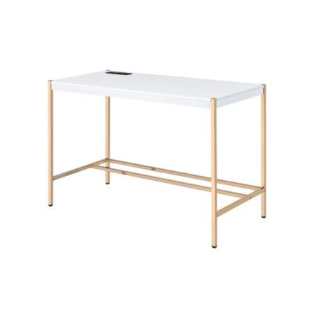 ACME Midriaks Writing Desk W/Usb White & Gold Finish