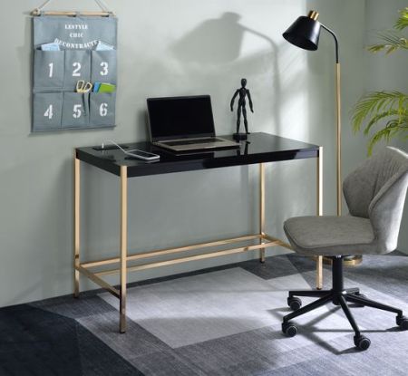 ACME Midriaks Writing Desk W/Usb Black & Gold Finish