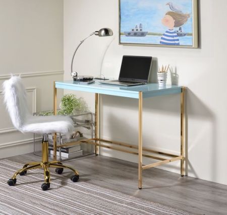 ACME Midriaks Writing Desk W/Usb Baby Blue & Gold Finish